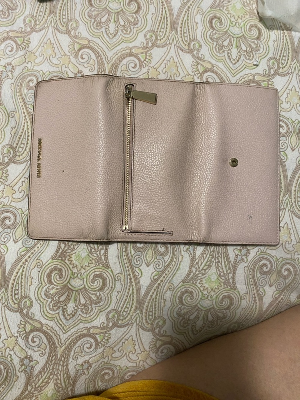 Michael Kors Blush Pebbled Leather Trifold Wallet with Gold Accent